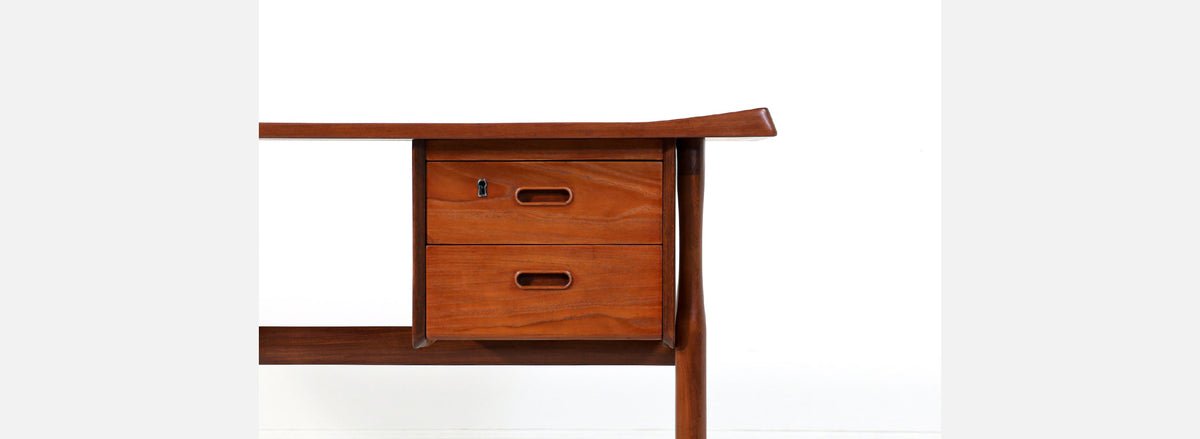 Danish Modern Executive Sculpted Teak Desk by Peter Lovig Nielsen