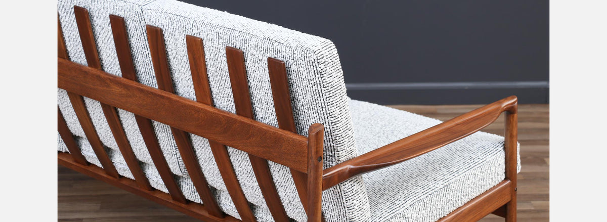 Ib Kofod-Larsen Sculpted Exoskeleton Walnut Sofa for Selig