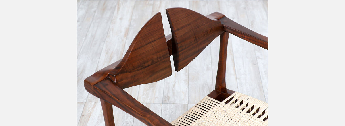 California Modern Walnut & Cane Arm Chair by Gene L. Hackleman