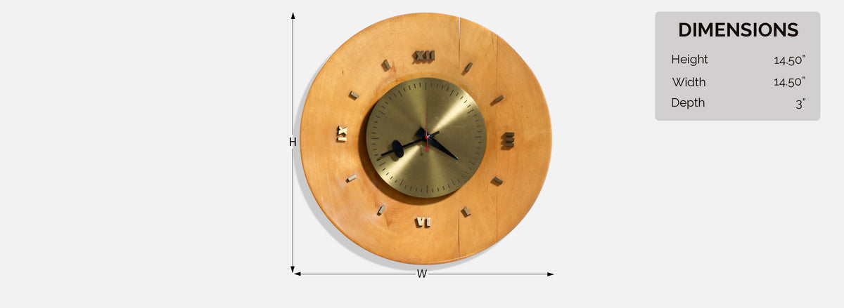 George Nelson Birch & Brass Wall Clock for Howard Miller