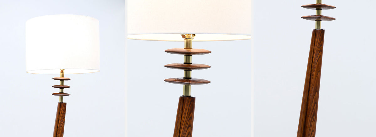 Mid-Century Modern Sculpted Floor Lamp with Brass Accents 