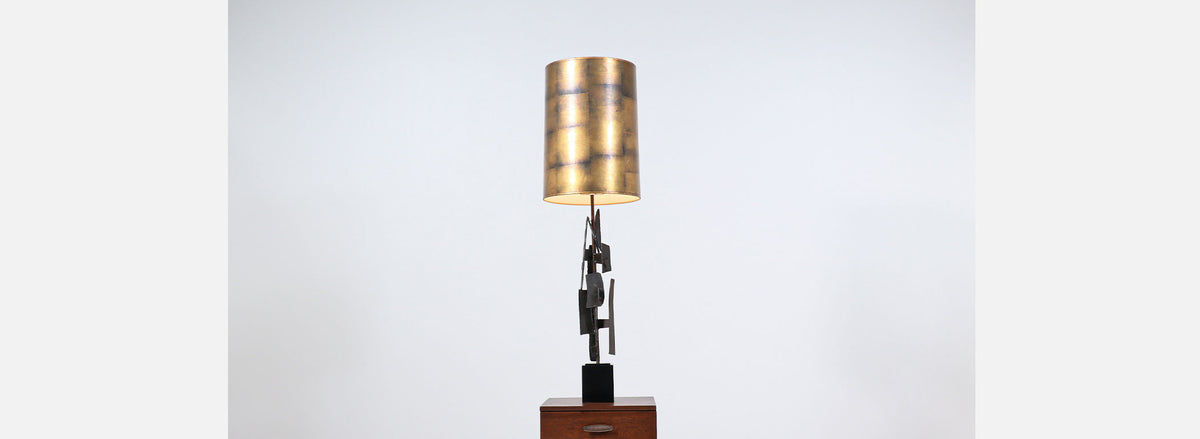 Richard Barr Brutalist Iron Table Lamp for Laurel 