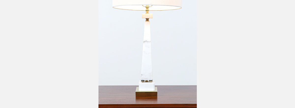 Mid-Century Italian Marble & Brass Pyramid Style Table Lamps