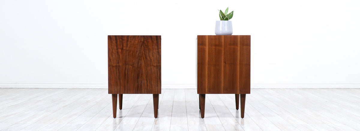 Mid-Century Walnut Night Stands with Lacquered Accent Drawers by Lane Furniture