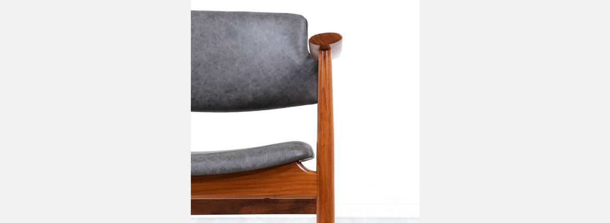 Norwegian Modern Sculpted Teak & Leather Arm Chairs by Gerhard Berg