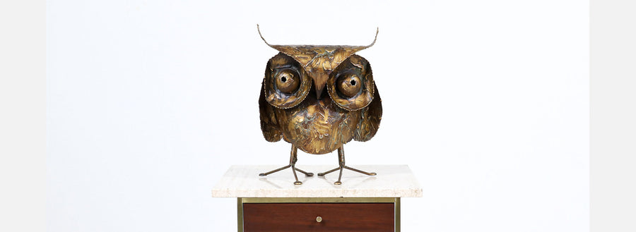 Vintage Curtis Jere Brutalist Drip-Finished Metal Owl Sculpture for Artisan House