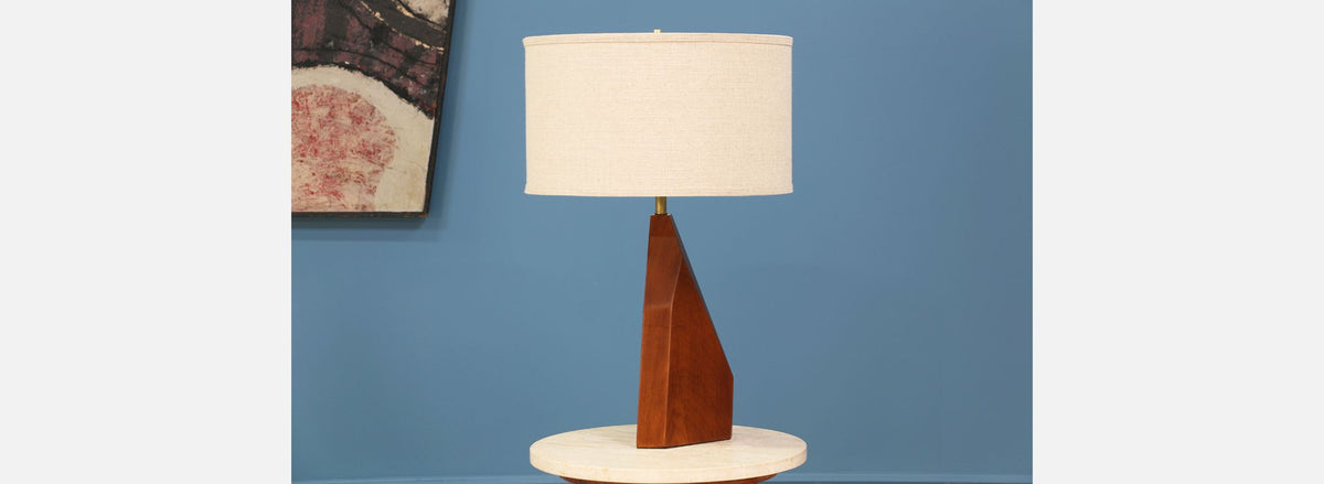 Mid Century Geometric Walnut Table Lamp