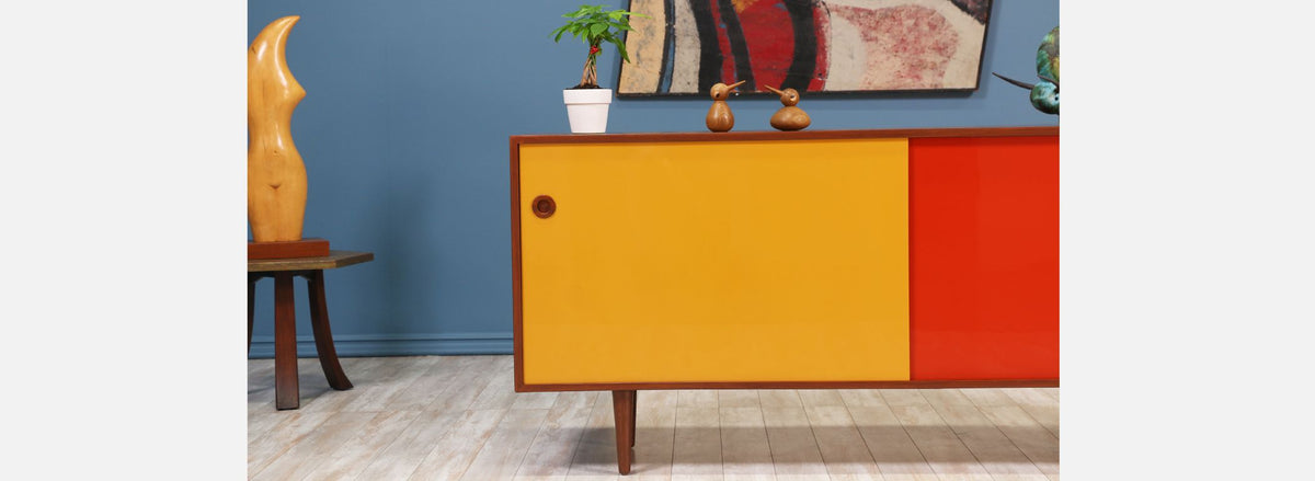 Danish Modern Teak & Two-Tone Lacquer Credenza