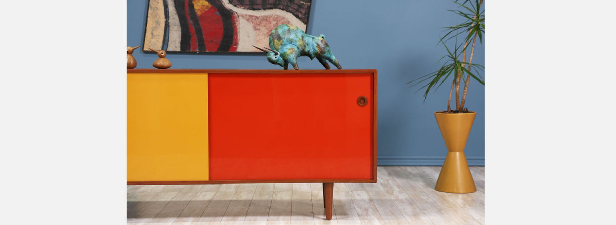 Danish Modern Teak & Two-Tone Lacquer Credenza