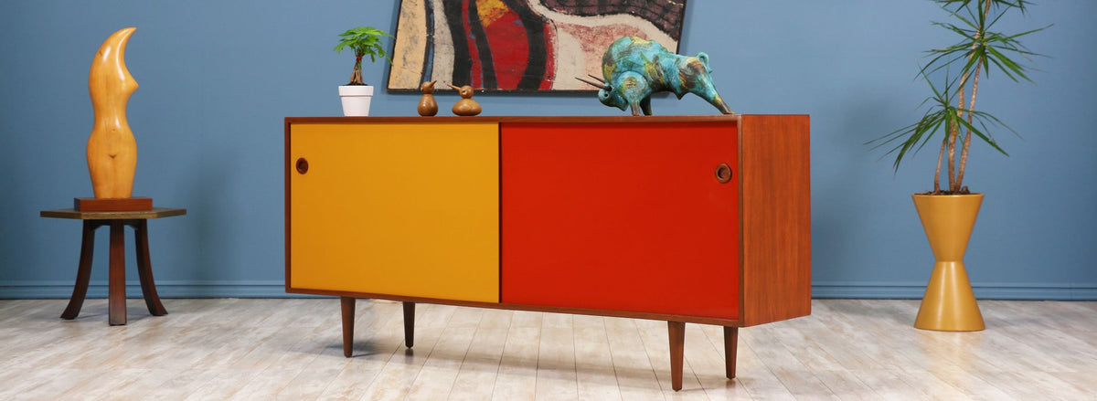 Danish Modern Teak & Two-Tone Lacquer Credenza