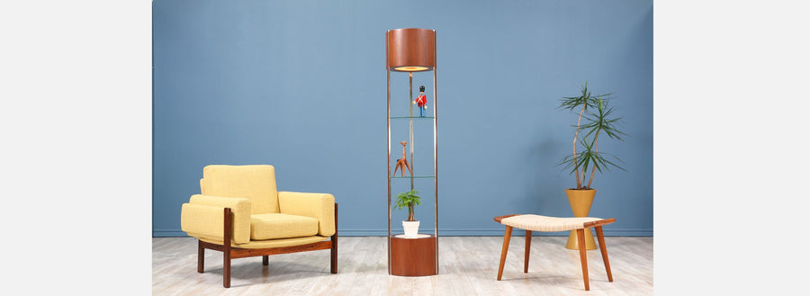 Mid-Century Modern Walnut & Steel Curio Cabinet
