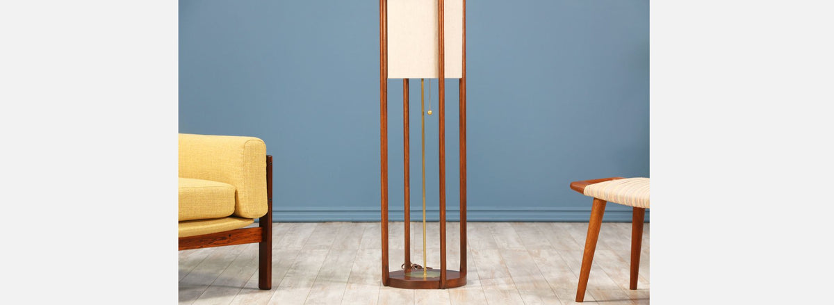 Mid-Century Sculpted Walnut Floor Lamp by Modeline