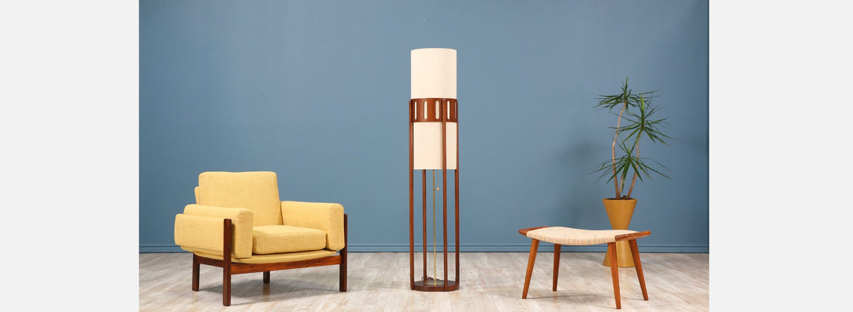 Mid-Century Sculpted Walnut Floor Lamp by Modeline
