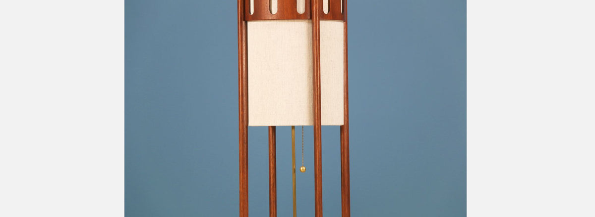 Mid-Century Sculpted Walnut Floor Lamp by Modeline