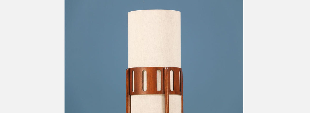 Mid-Century Sculpted Walnut Floor Lamp by Modeline