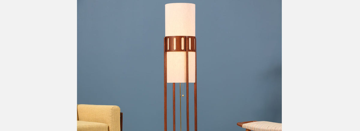 Mid-Century Sculpted Walnut Floor Lamp by Modeline