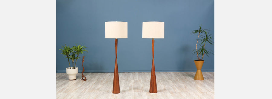 Raymond Pfennig Woodturned Walnut Floor Lamps for Zina Lamp Co.