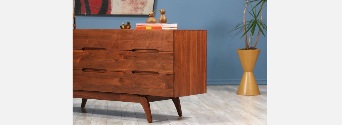 Mid-Century Walnut Dresser with Sculptural Base 