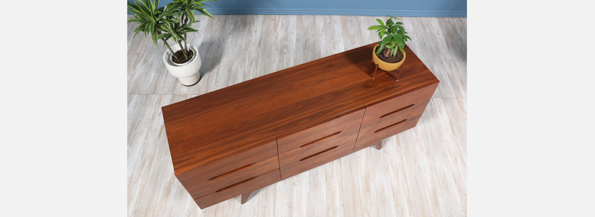 Mid-Century Walnut Dresser with Sculptural Base 