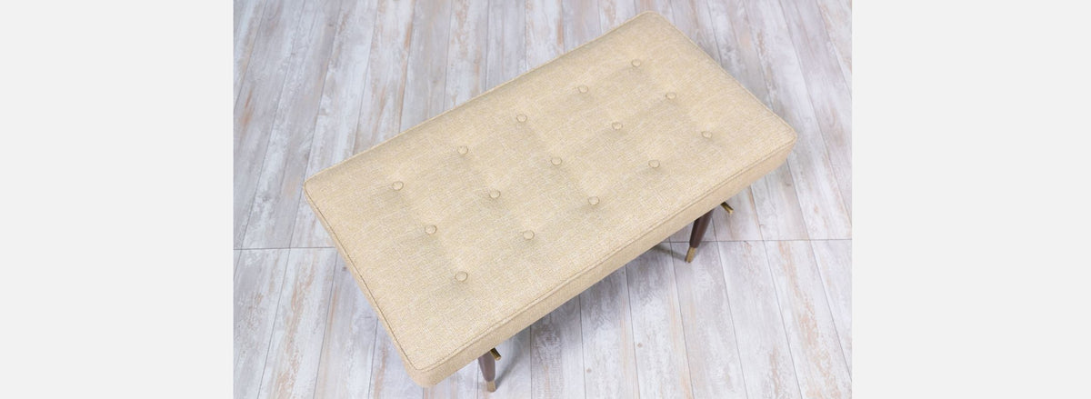 Mid-Century Brass & Walnut Tufted Bench