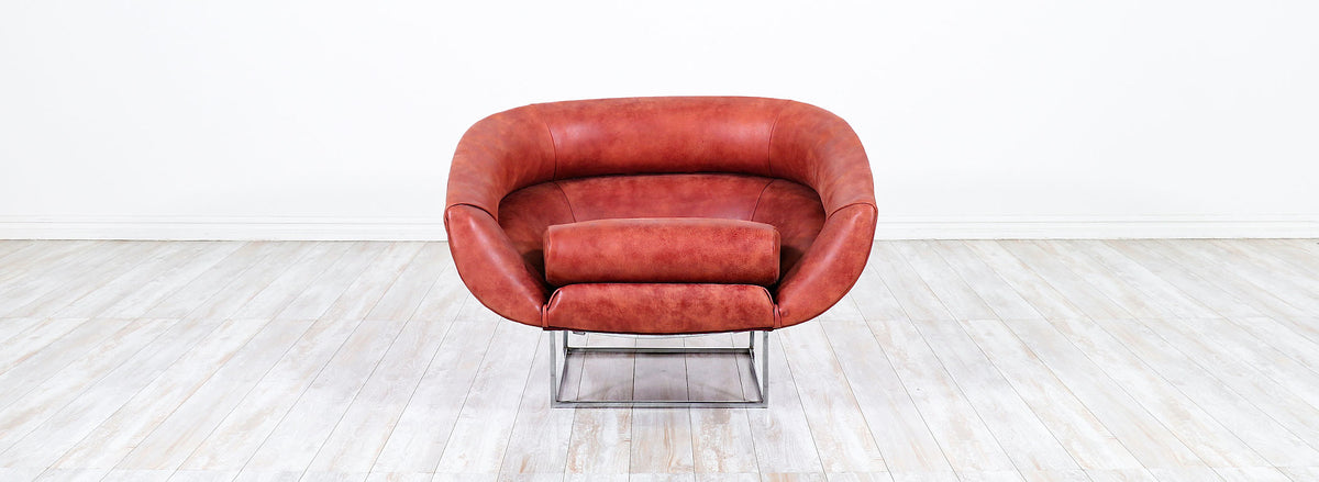 Milo Baughman Leather & Chrome Tub Chair for Thayer Coggin