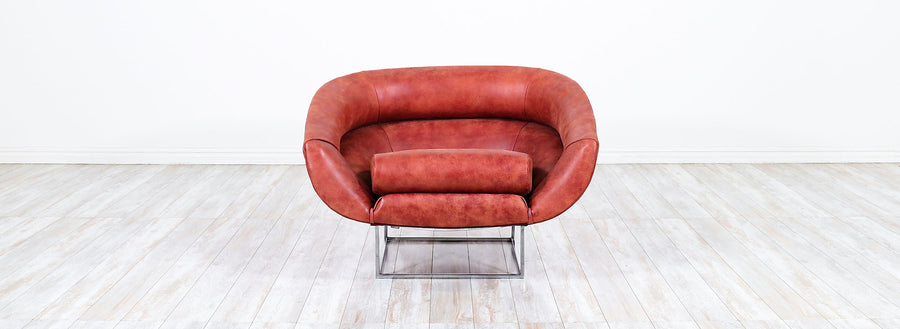 Milo Baughman Leather & Chrome Tub Chair for Thayer Coggin