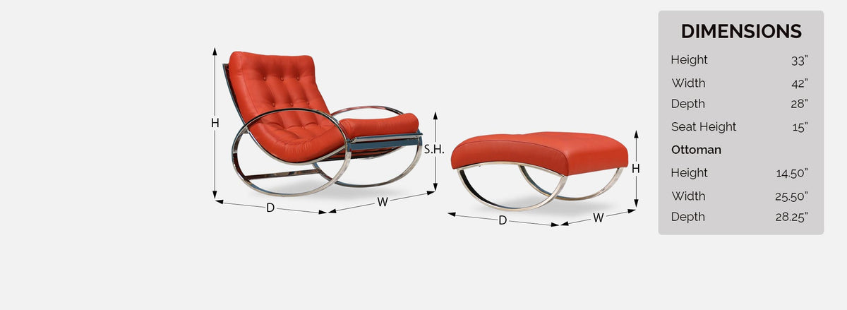 Renato Zevi Chrome & Leather Rocking Chair with Ottoman for Selig
