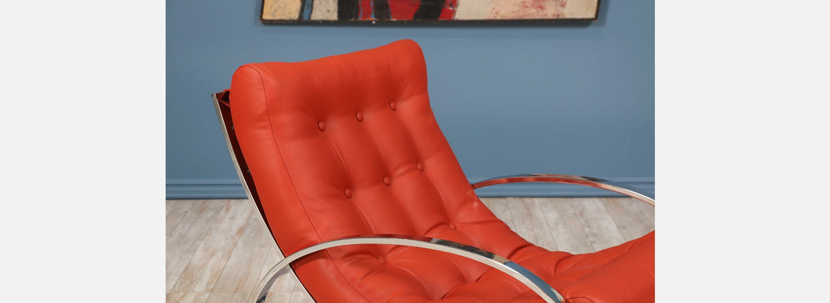 Renato Zevi Chrome & Leather Rocking Chair with Ottoman for Selig
