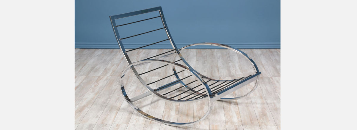 Renato Zevi Chrome & Leather Rocking Chair with Ottoman for Selig