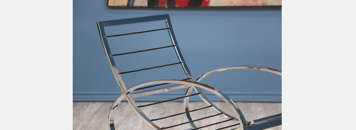 Renato Zevi Chrome & Leather Rocking Chair with Ottoman for Selig