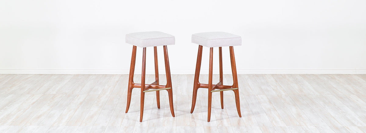 Mid-Century Walnut and Brass Bar Stools