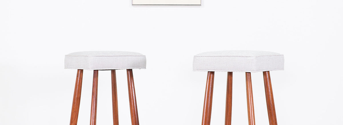 Mid-Century Walnut and Brass Bar Stools