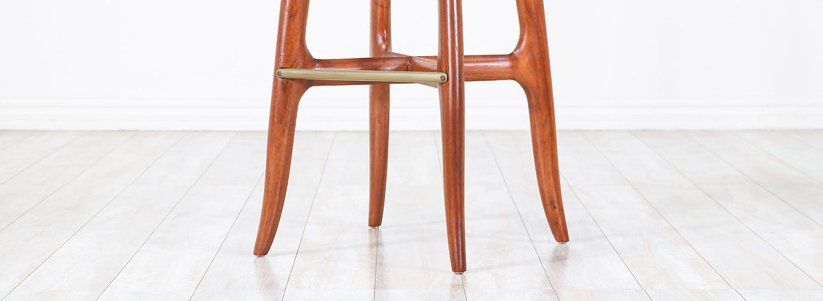 Mid-Century Walnut and Brass Bar Stools