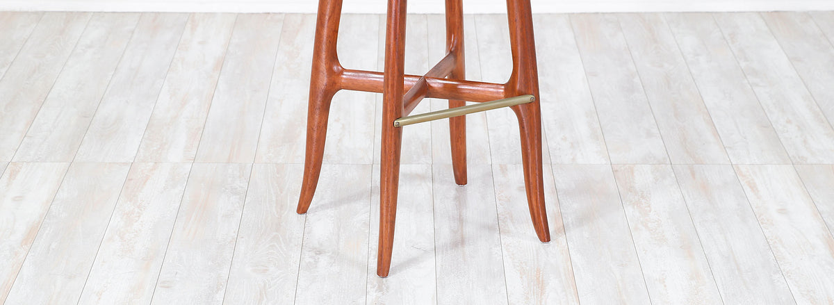Mid-Century Walnut and Brass Bar Stools