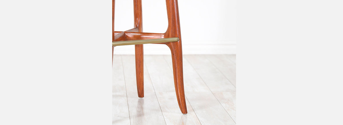 Mid-Century Walnut and Brass Bar Stools