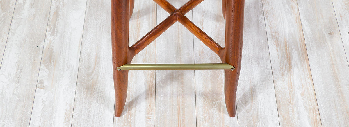Mid-Century Walnut and Brass Bar Stools