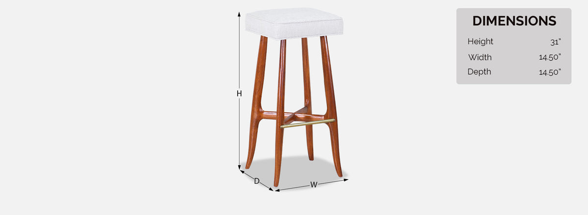 Mid-Century Walnut and Brass Bar Stools