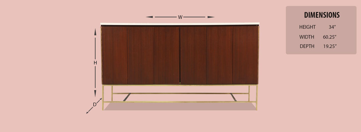 Paul McCobb “Irwin Collection” Credenza with Bi-Folding Doors & Travertine Top