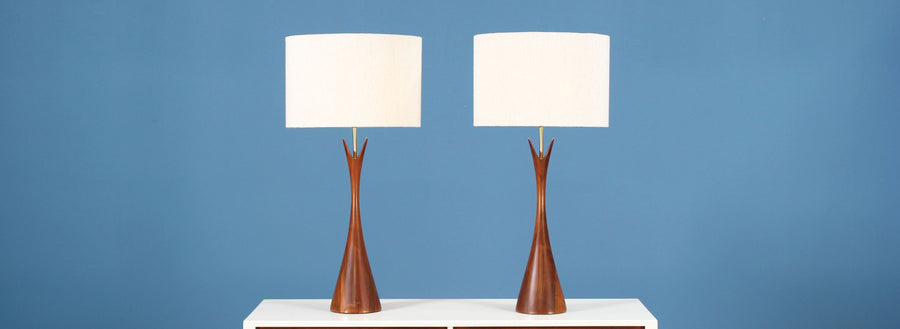 Mid-Century Sculpted Walnut Table Lamps by Modernera Lamp Co-2.