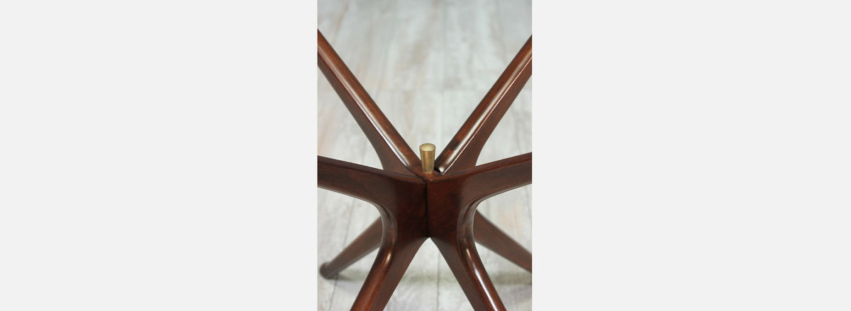 Mid-Century Travertine Top Side Tables with Sculpted Jax Style Bases