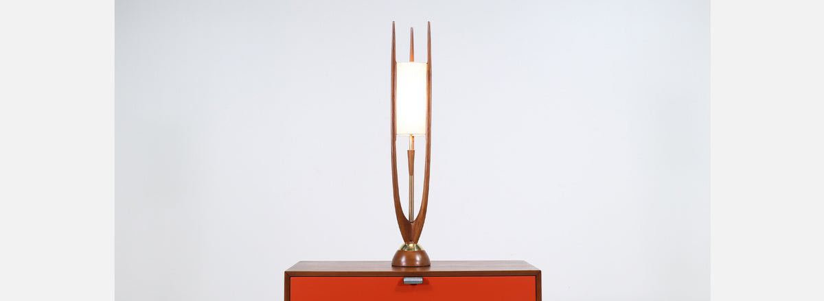 John Keal Sculpted Walnut Trident-Style Table Lamp for Modeline