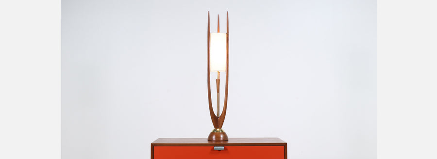 John Keal Sculpted Walnut Trident-Style Table Lamp for Modeline