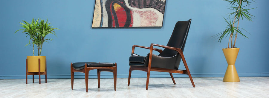 Ib Kofod-Larsen Leather Lounge Chair with Ottoman