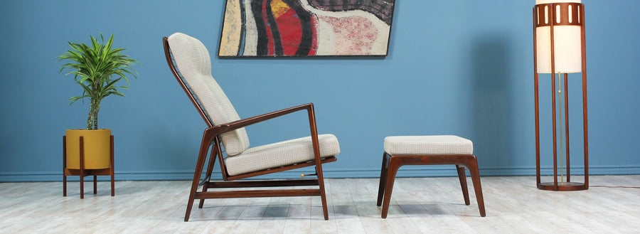 Ib Kofod-Larsen Reclining Lounge Chair with Ottoman for Selig
