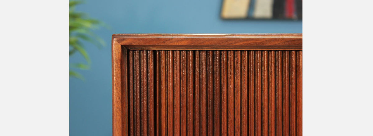 Milo Baughman Tambour-Door Walnut Credenza for Glenn of California