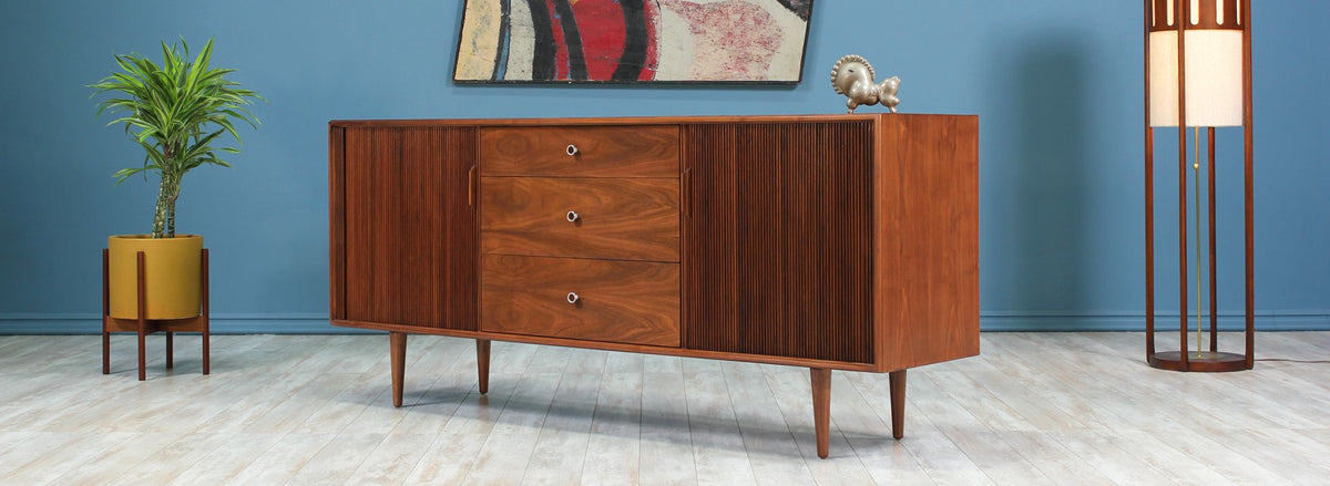 Milo Baughman Tambour-Door Walnut Credenza for Glenn of California