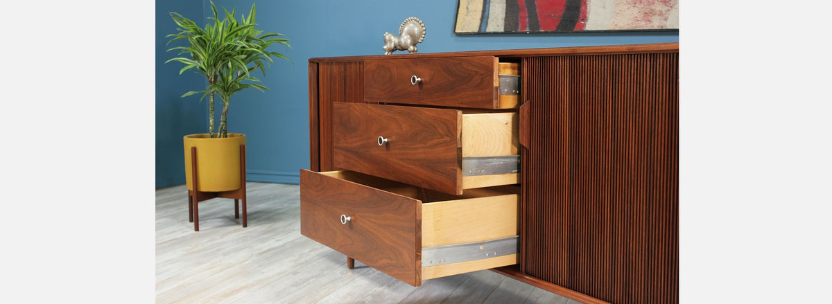Milo Baughman Tambour-Door Walnut Credenza for Glenn of California