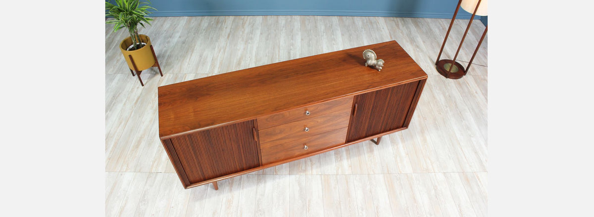Milo Baughman Tambour-Door Walnut Credenza for Glenn of California