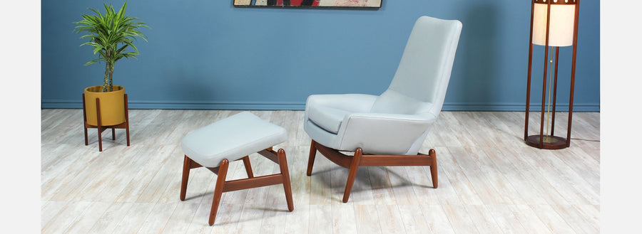 Ib Kofod-Larsen PD-30 Leather Lounge Chair with Ottoman for Povl Dinesen