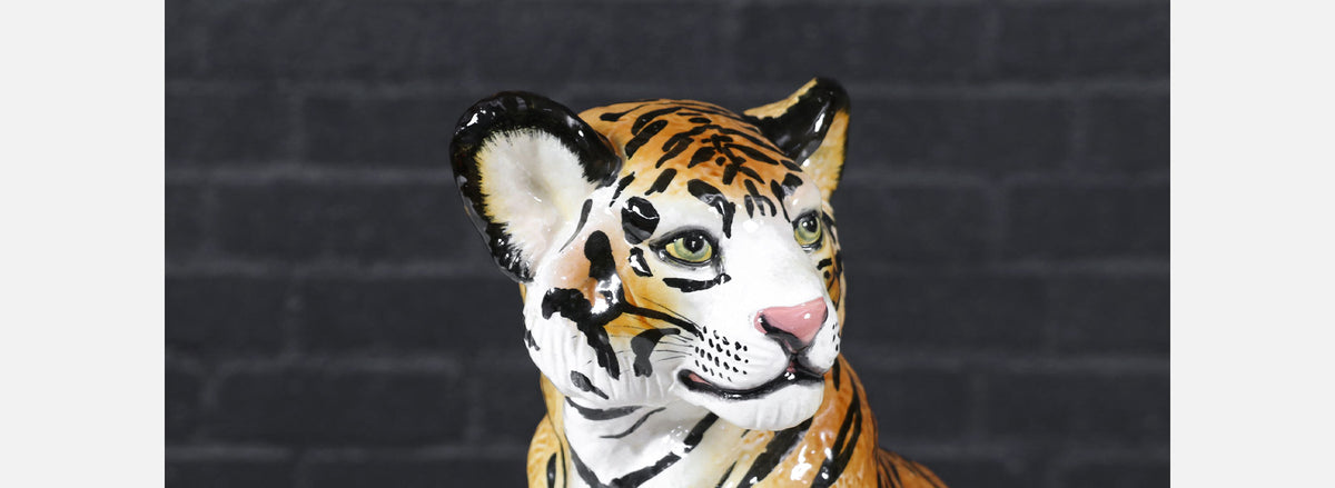 Mid-Century Italian Glazed Ceramic Tiger Sculpture